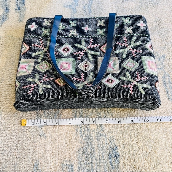 Vtg 80's Comeco Funky Boho Glass Beaded Bag Purse Abstract Geometric 11x8x2 - Picture 9 of 9